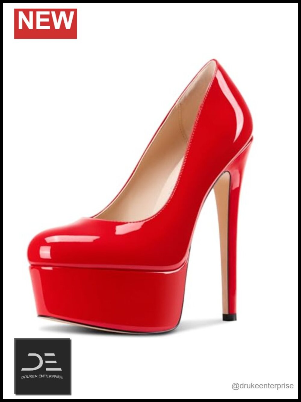 Stiletto Platform Pumps 5.9" Heel Round Toe Slip-On Patent Dress Shoes Women